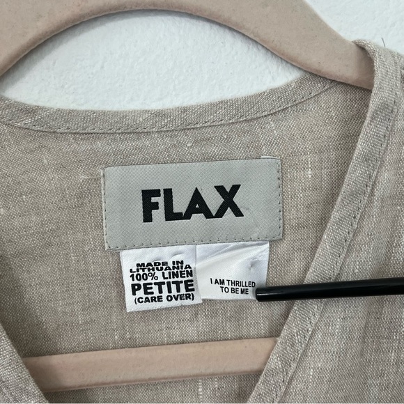 Flax S Womens Button Front Tan 100% Linen Lagenlook Neutral Petite Women’s Shirt - Picture 5 of 7